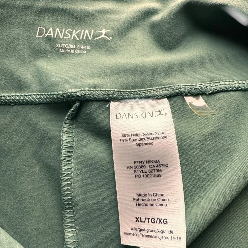 Danskin Size XL Womens High-Waisted Green Leggings Nylon/Spandex Blend
